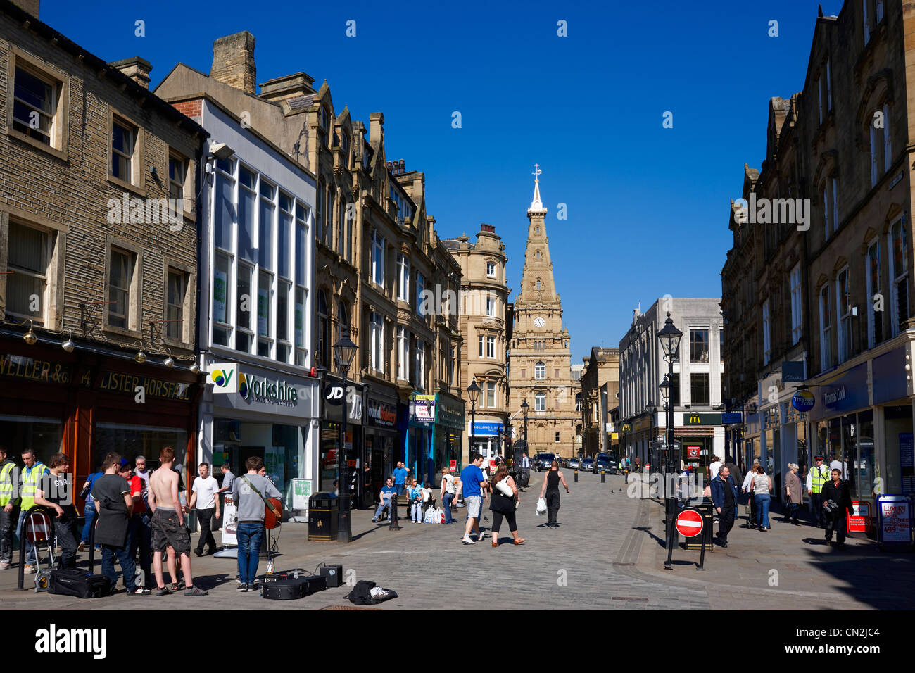 Looking up Princess St towards the Town Hall, Halifax, West Yorkshire UK Stock Photo