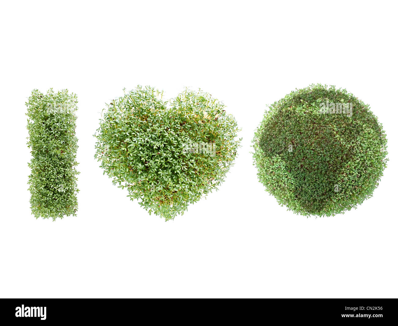 I love Earth acronym created from watercress-grown symbols over white background Stock Photo