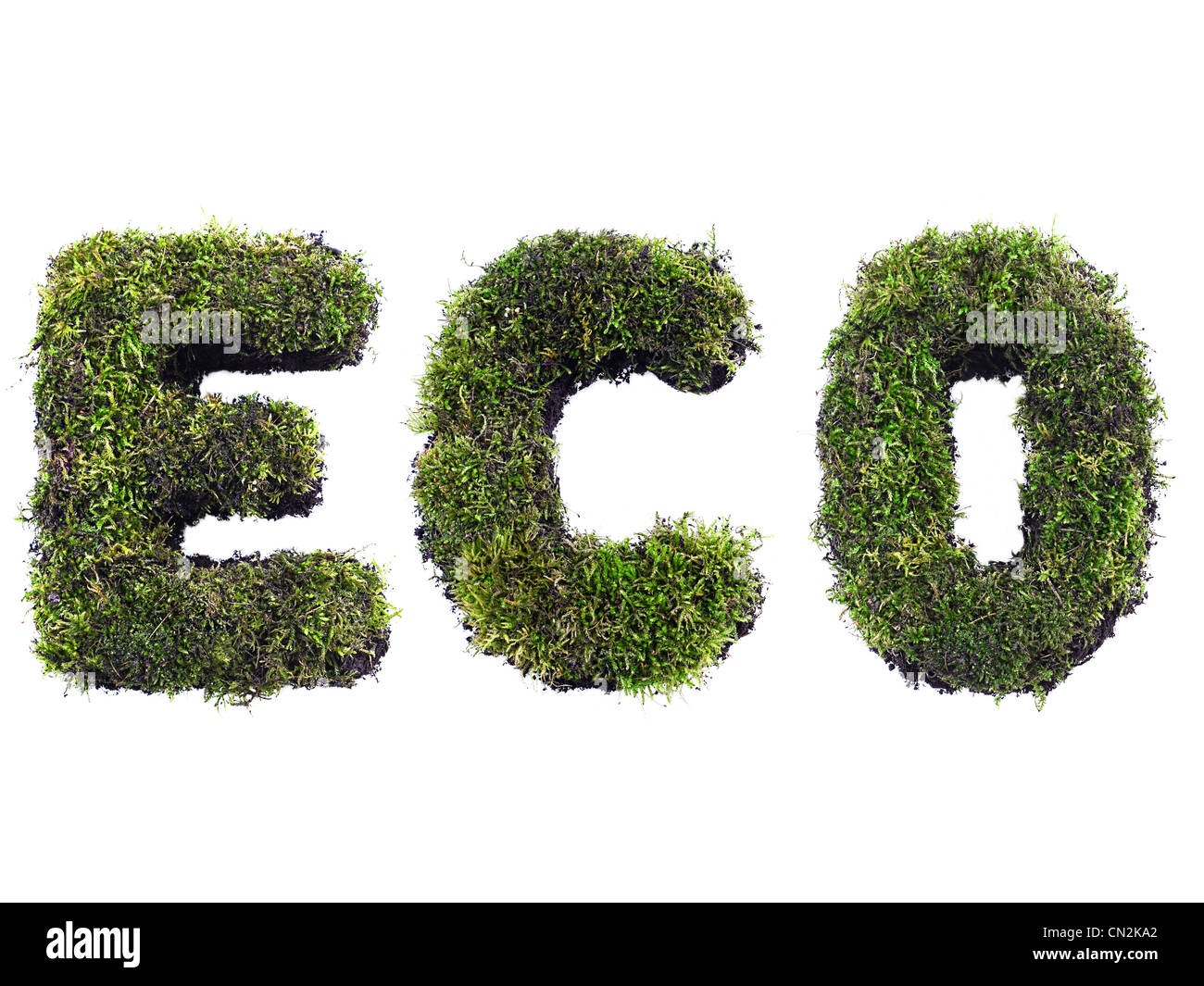 ECO word formed from moss isolated on white Stock Photo