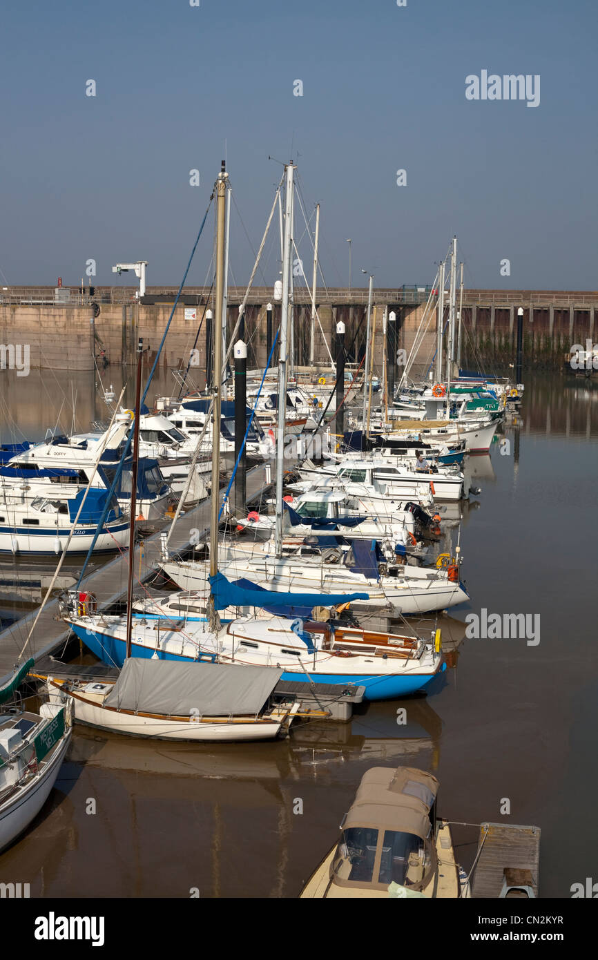 watchet harbour with boats tied Stock Photo