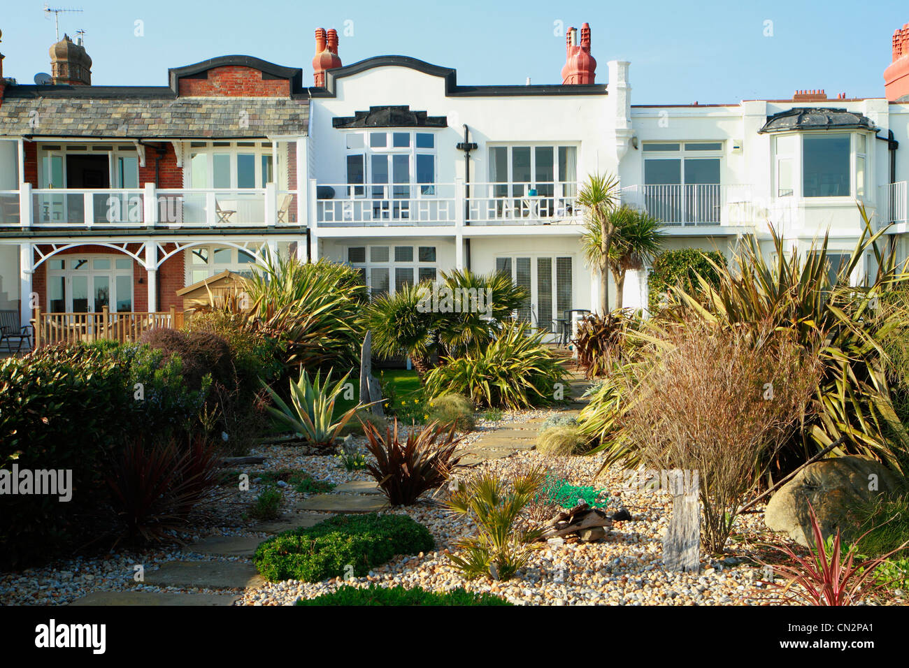 Seafront house and garden, Bexhill-on-sea, East Sussex, UK Stock Photo