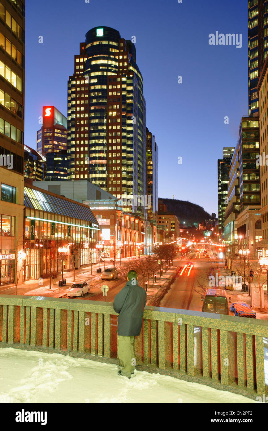 McGill College Ave from Place VilleMarie, Montreal, Quebec Stock Photo