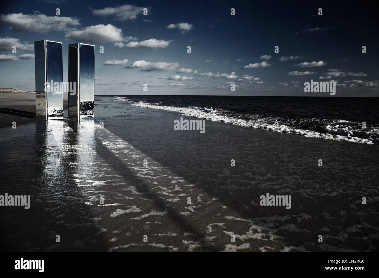 Mirrors on a beach Stock Photo