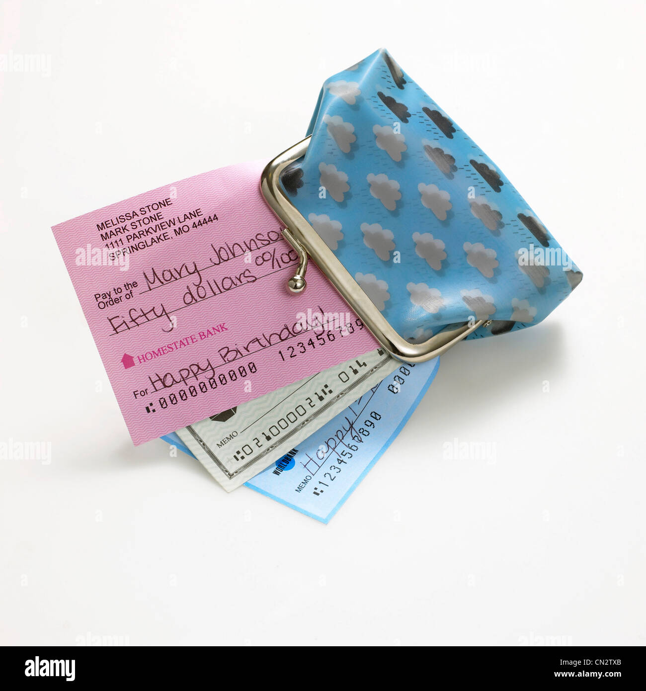 Change Purse With Three Checks Stock Photo Alamy