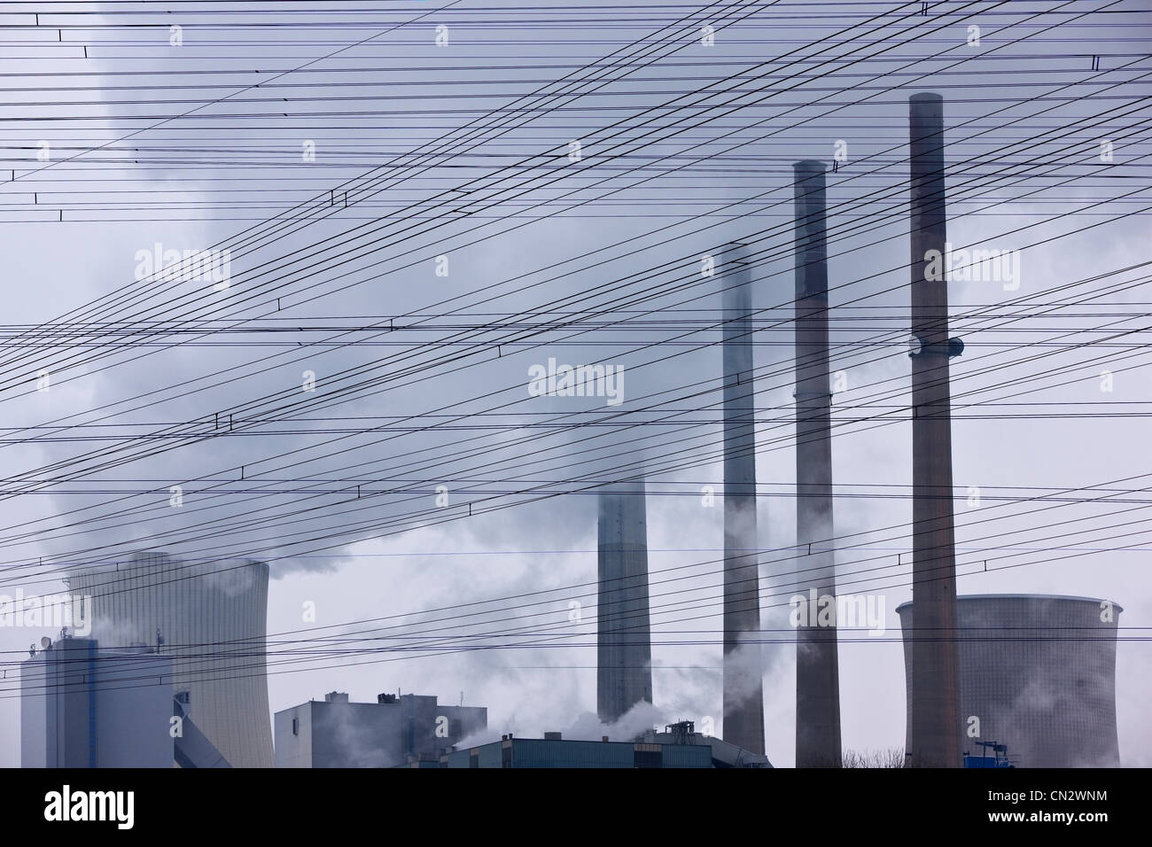 Coal power plant and power lines Stock Photo Alamy