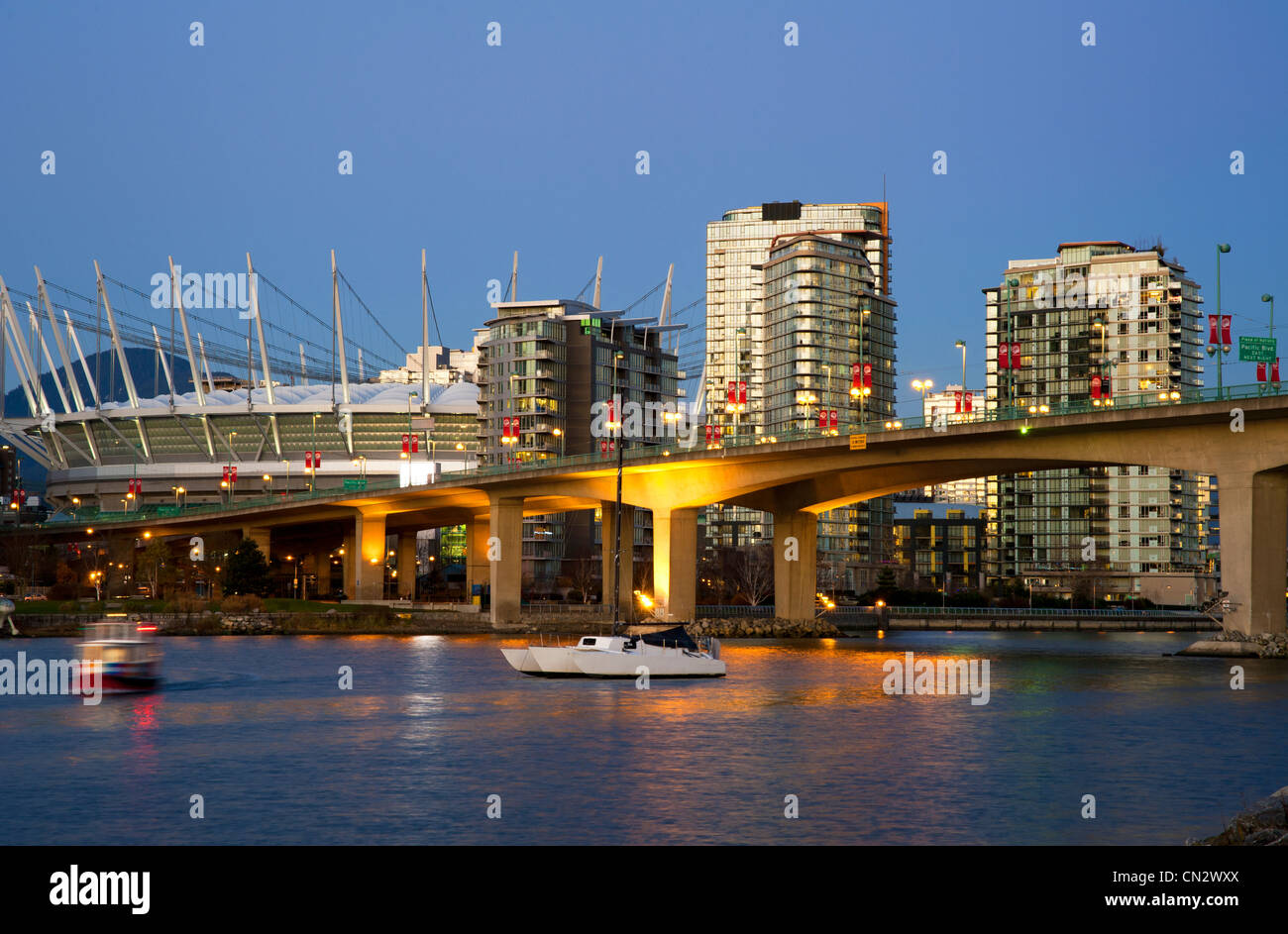 Cambie Street Bridge and skyline of Vancouver, British Columbia, Canada