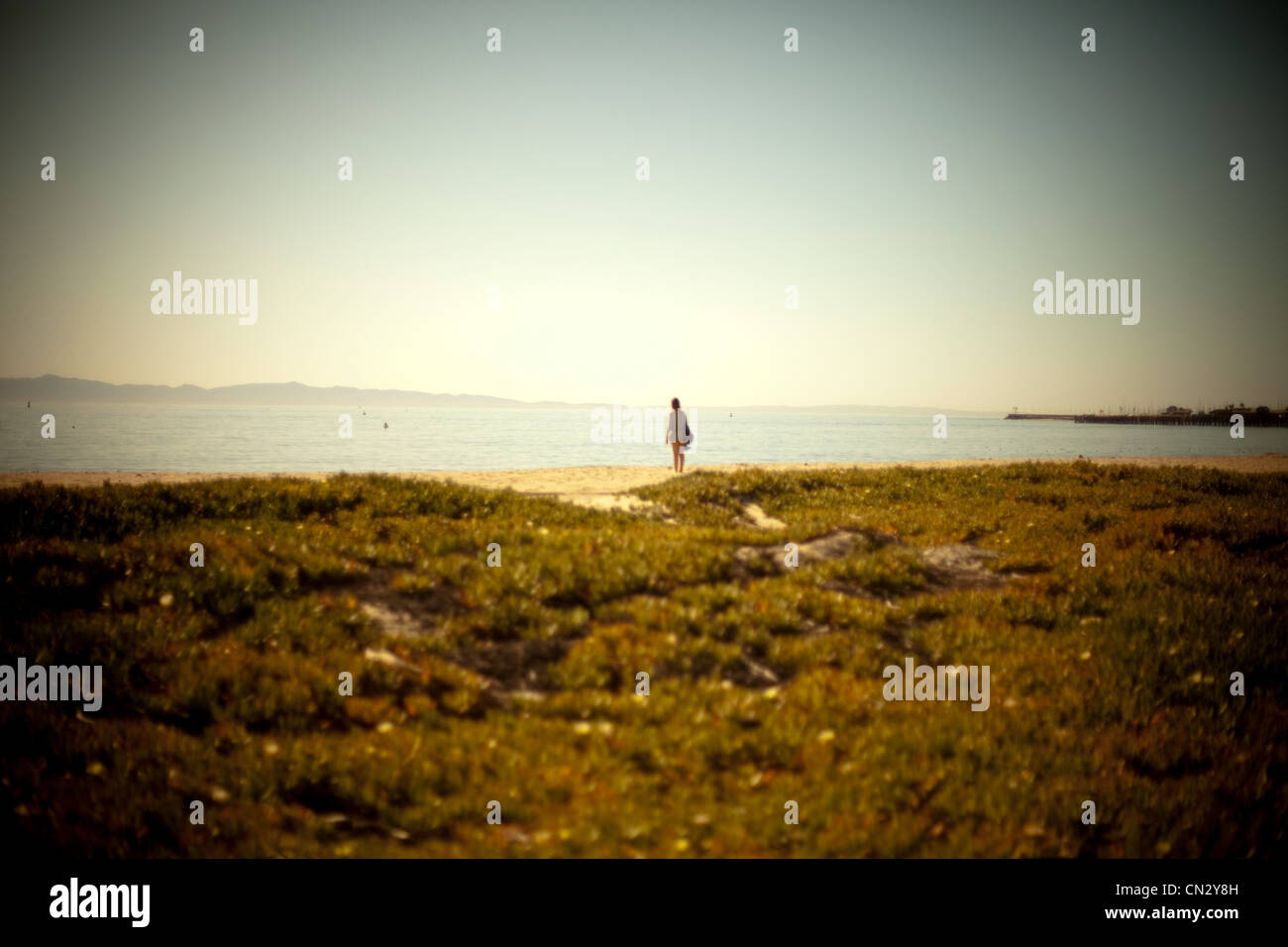 Young woman standing alone on beach Stock Photo - Alamy