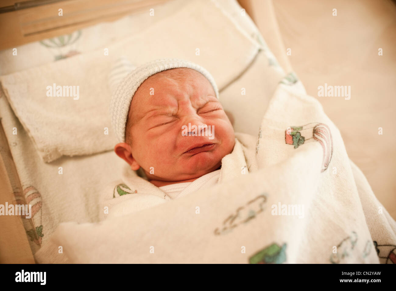 Newborn baby boy in hospital Stock Photo