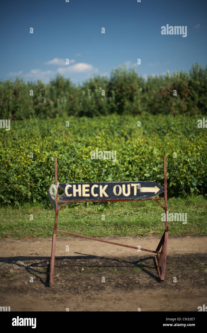 Check out sign on farm Stock Photo - Alamy