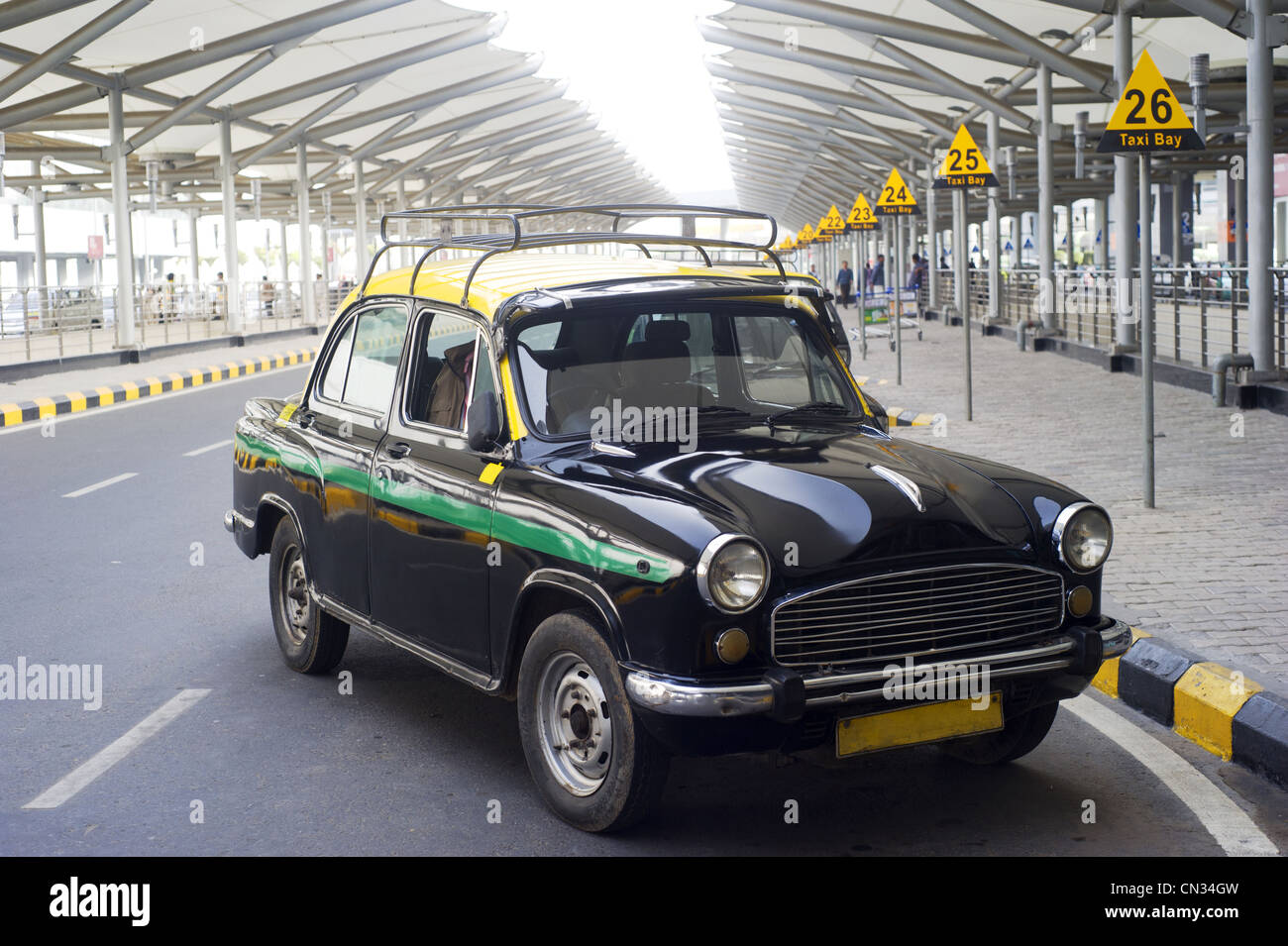 Old fashioned taxi at Indira Gandhi International Airport Stock Photo