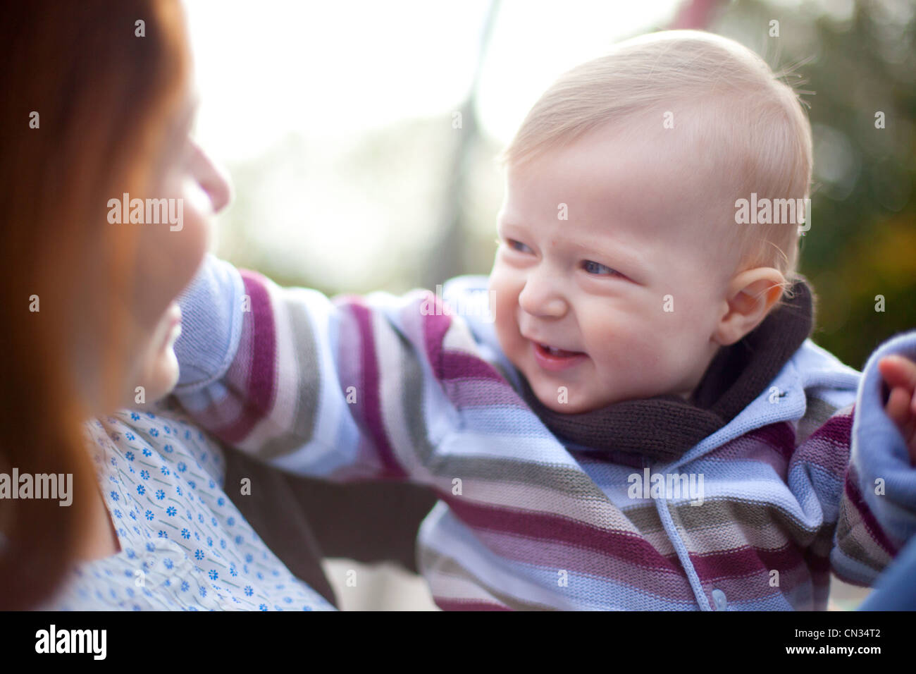 Mother and baby son, candid shot Stock Photo