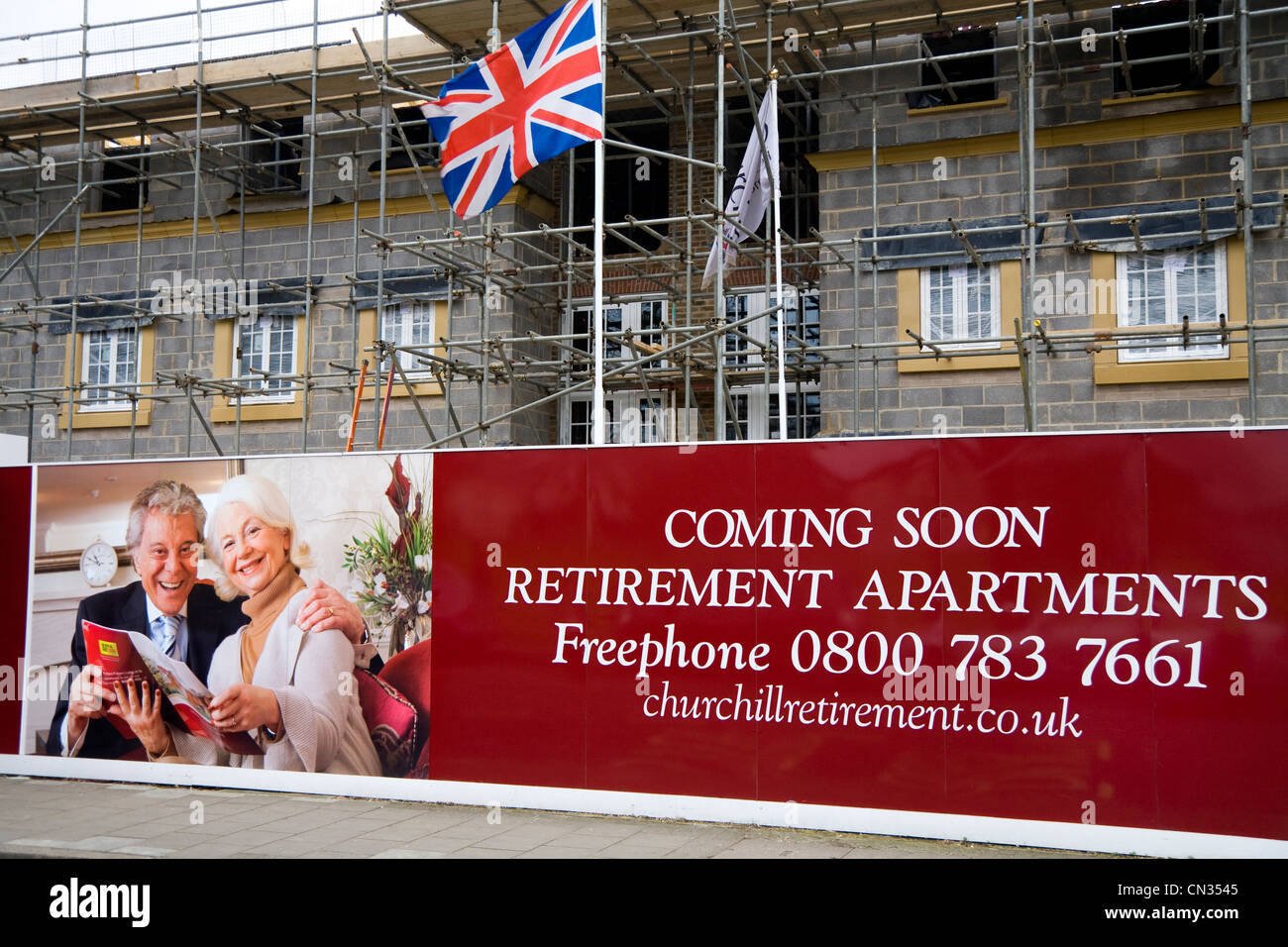 Exterior of newbuild / new build / building retirement living apartment block / apartments for