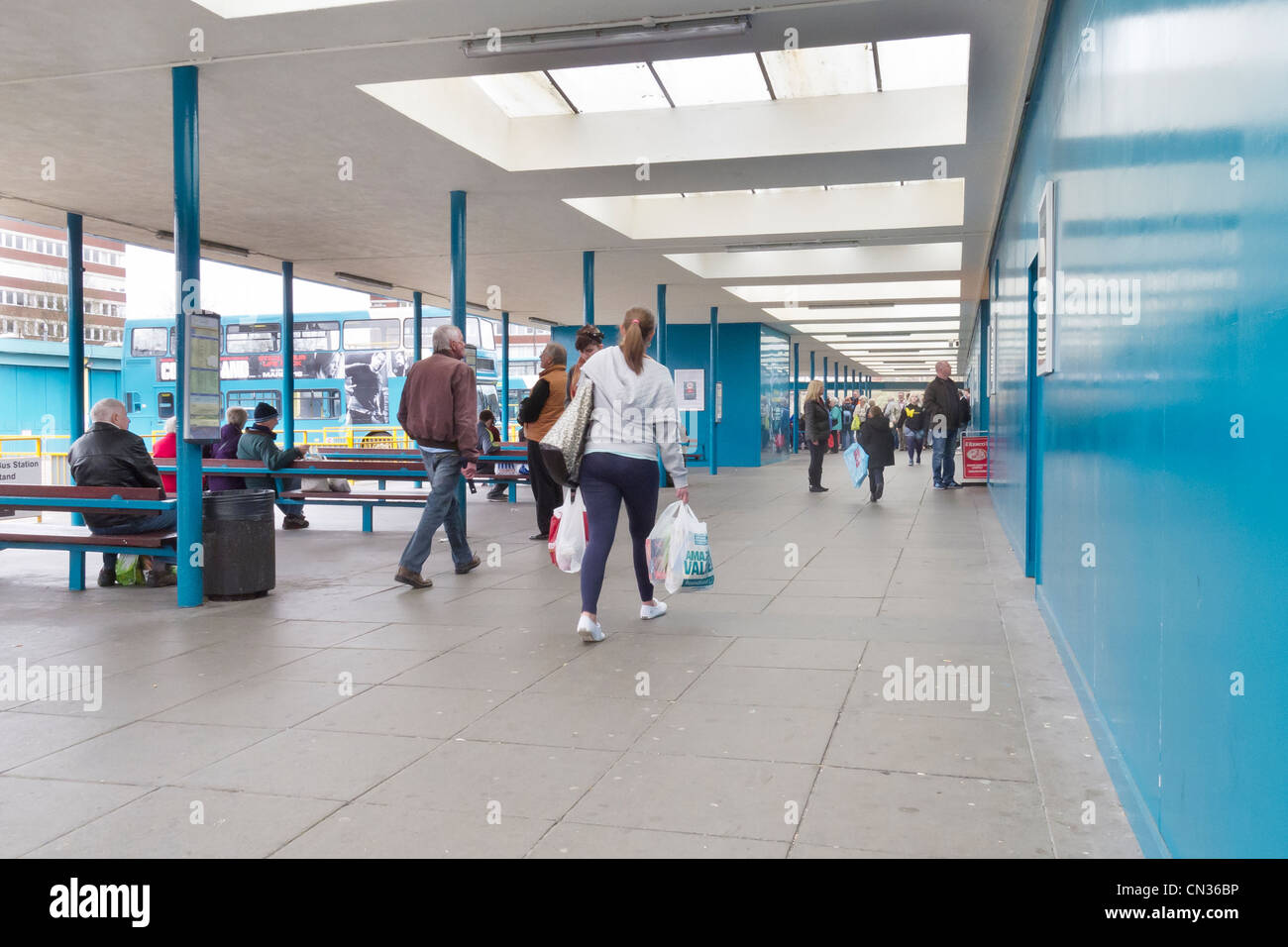 Crewe on a March Saturday waiting area at the  bus station Stock Photo