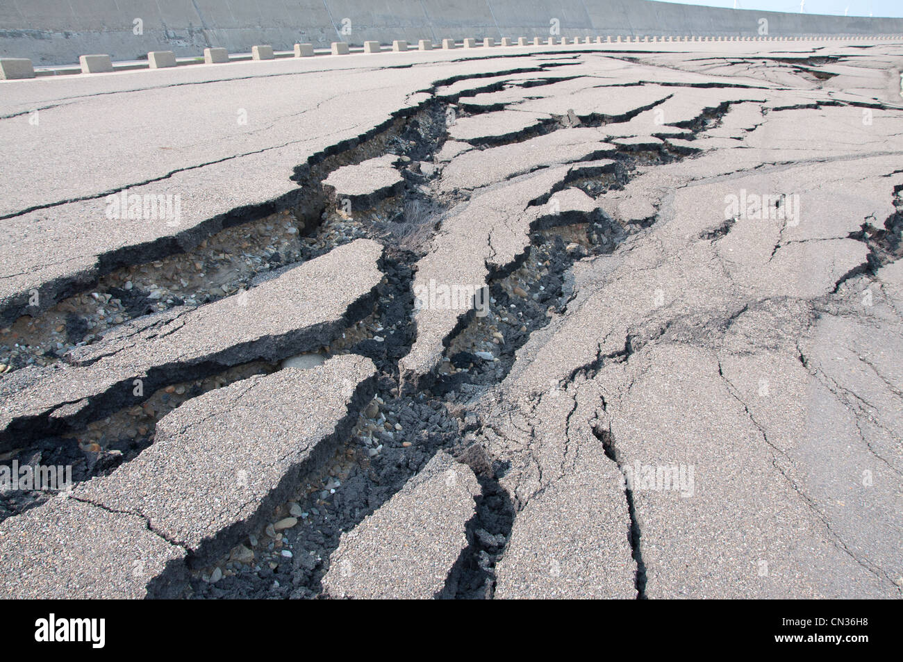 Cracked road after the disaster Stock Photo