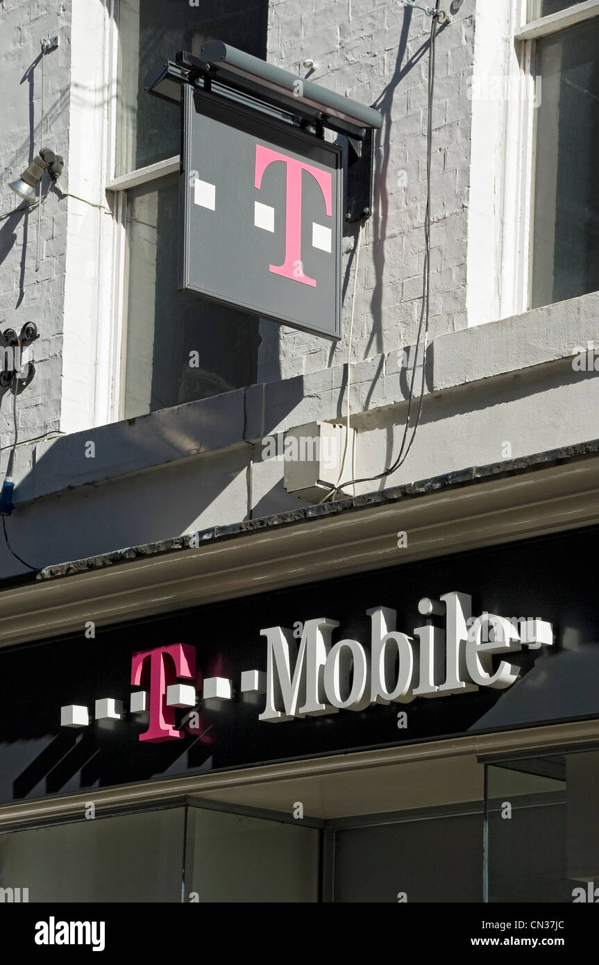 Close up of T Mobile phone shop store sign signage England UK United