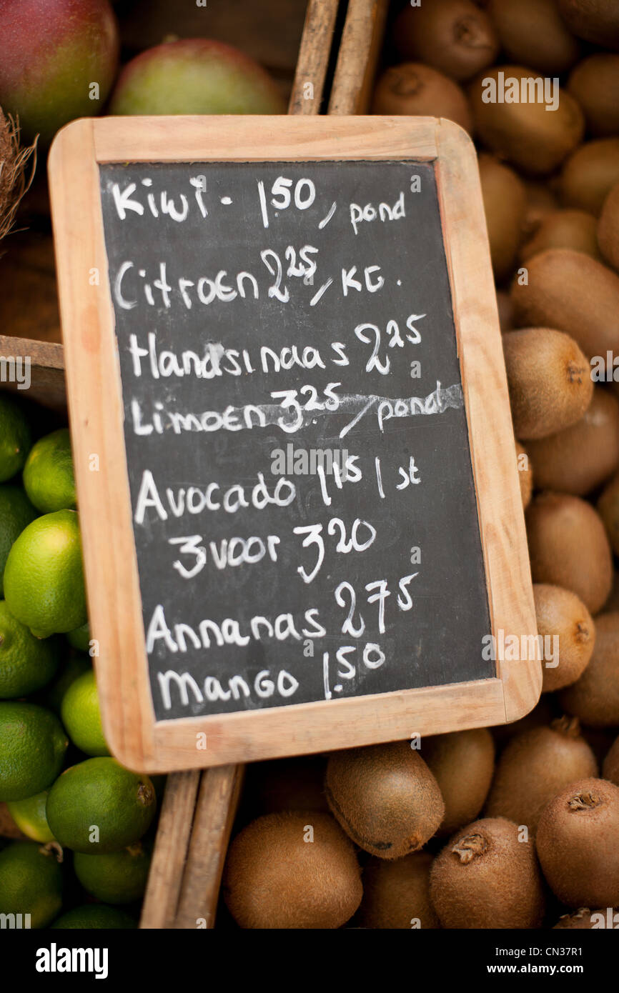 Sign on market stall in Amsterdam, Netherlands Stock Photo