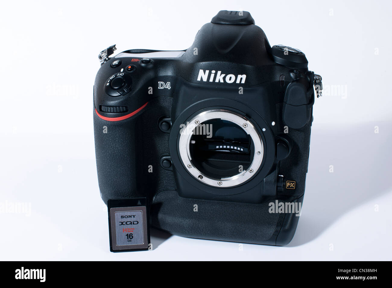 Nikon's flagship professional DSLR camera the D4. Seen here on white