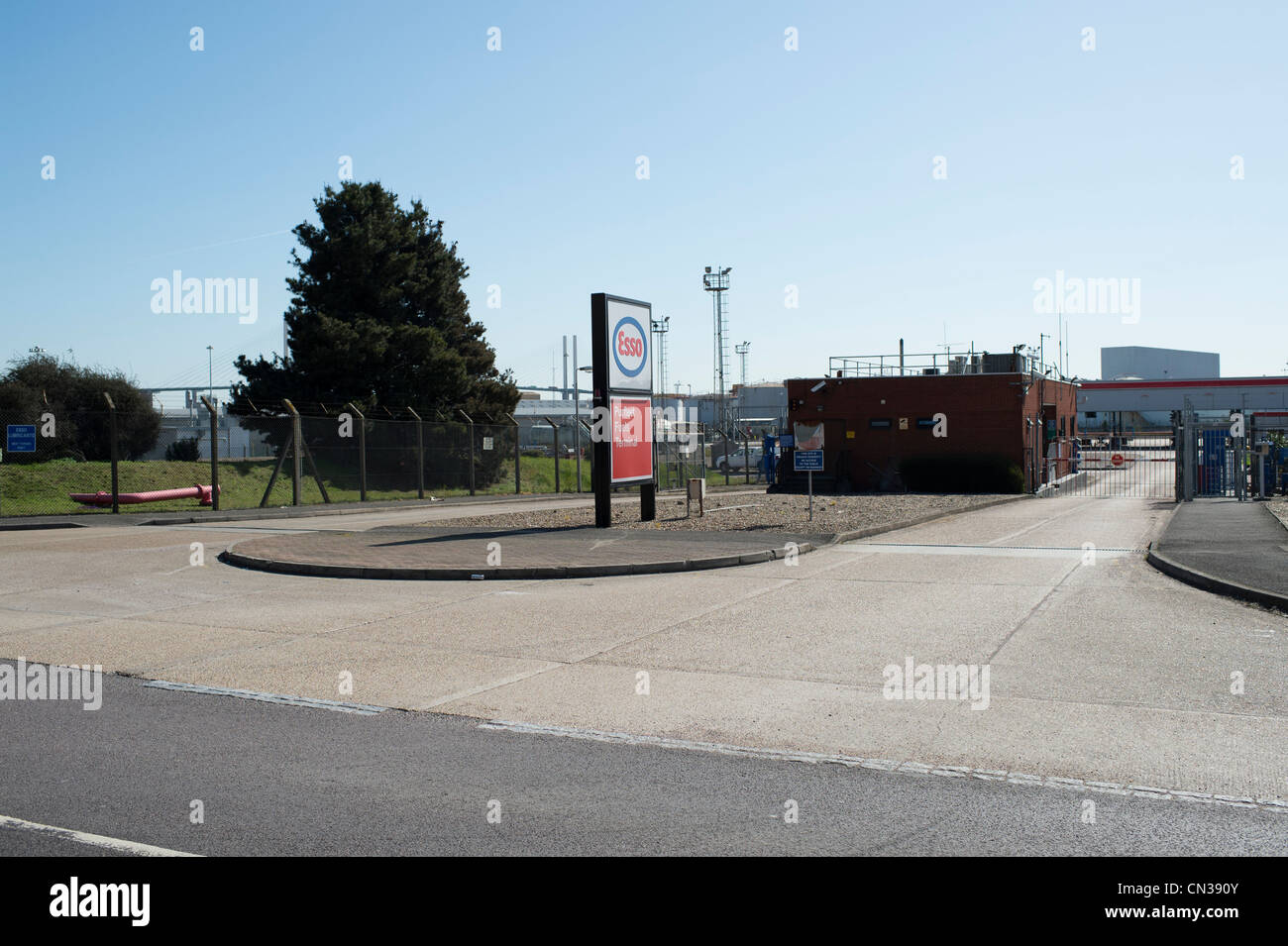 The entrance to the Esso fuel tanker depot in London Road, Purfleet, Essex. This site was part of the 2000 fuel dispute. Stock Photo