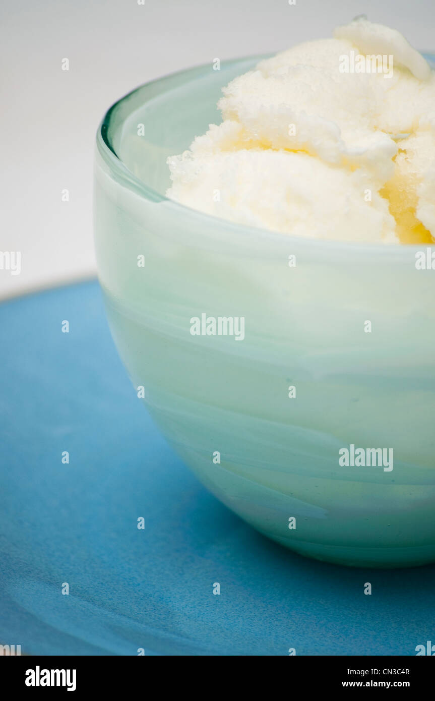 Cold vanilla ice cream in a glass bowl Stock Photo - Alamy