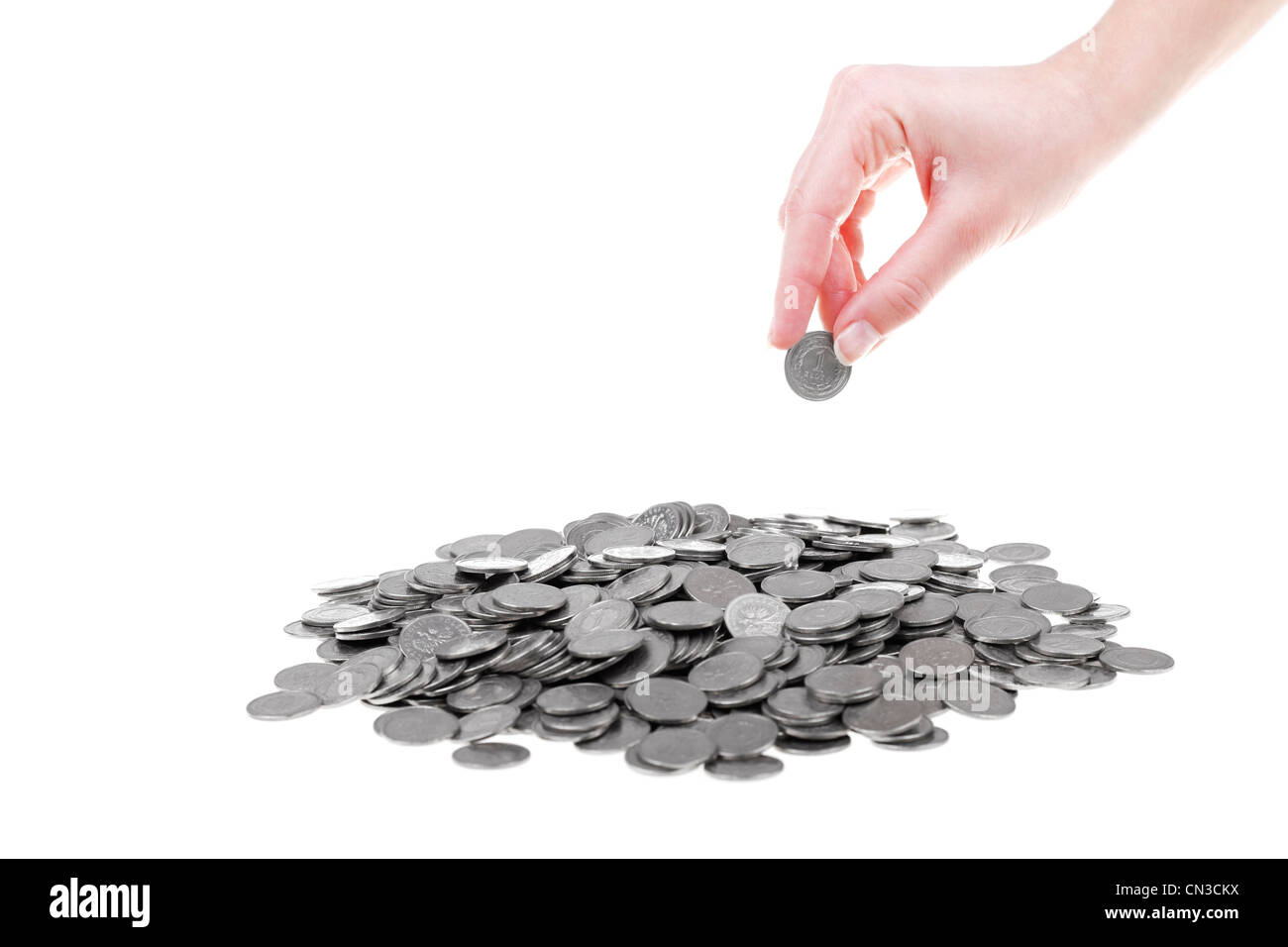 Human Hand Coin One polish zloty coins in human hand. Savings and business concept ...