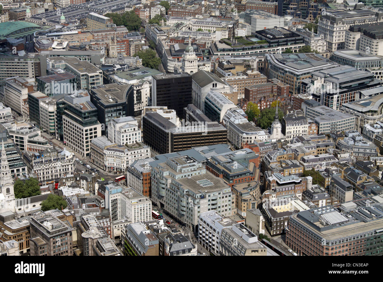 Aerial view from Ludgate Hill EC4M, across to the Smithfield EC1 area of London Stock Photo