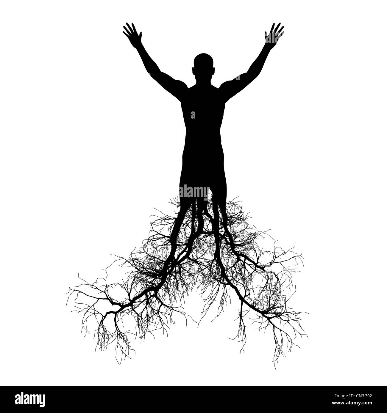 The man with tree roots. It is isolated on a white background Stock ...