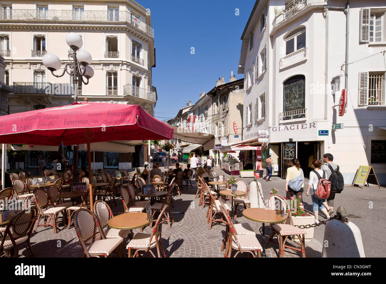 France, Savoie, Chambery, bar and restaurant in Place and Boulevard du