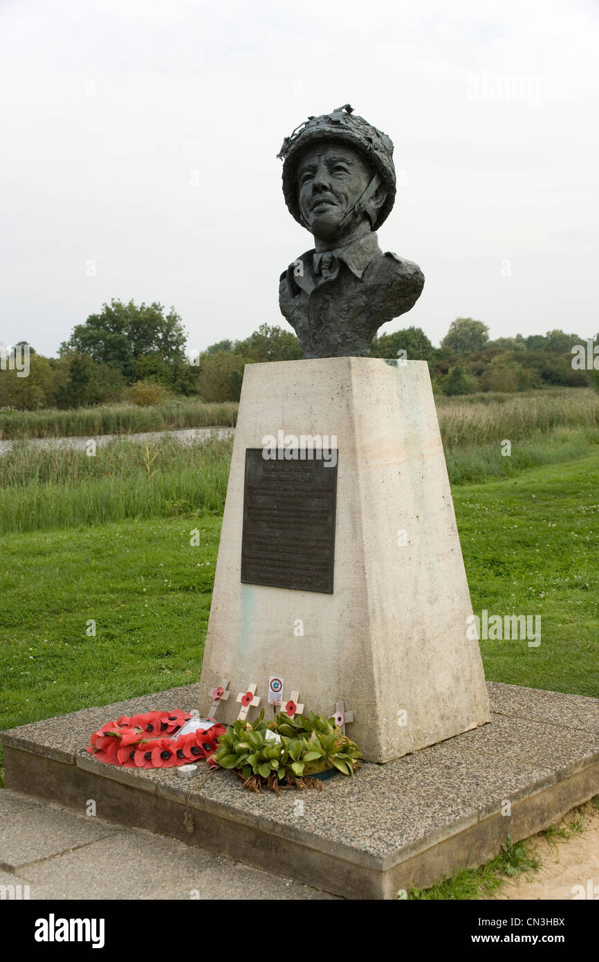 Statue of Major John Howard at Pegasus Bridge marking the landing of