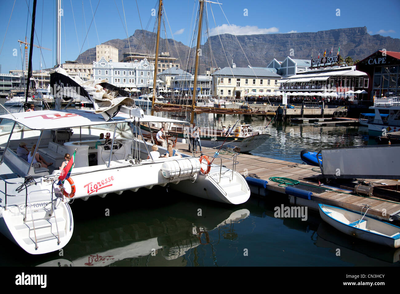 Cape Town Waterfront Bay with Tour Boats Stock Photo