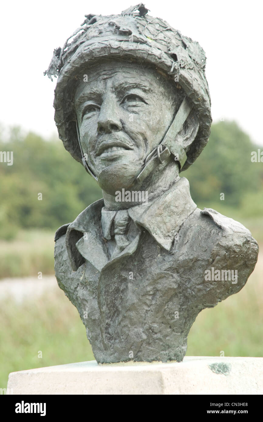 Statue of Major John Howard at Pegasus Bridge marking the landing of