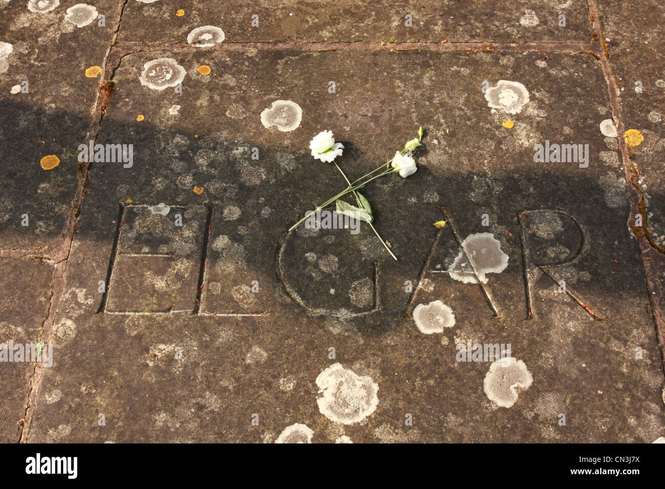 The grave of the English composer Sir Edward Elgar, Little Malvern Worcestershire UK Stock Photo