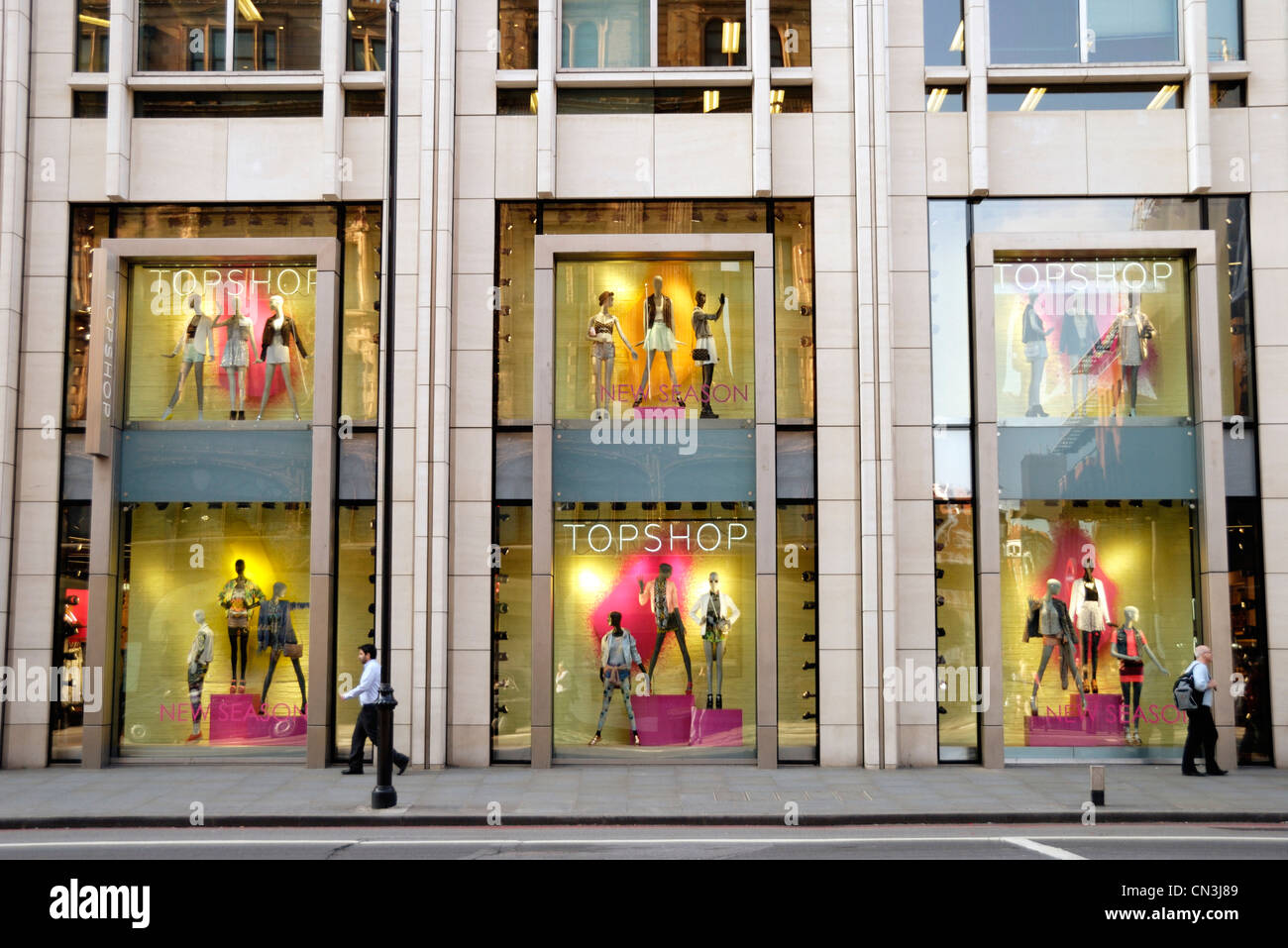 Topshop colourful window display at their Knightsbridge store, London, UK Stock Photo