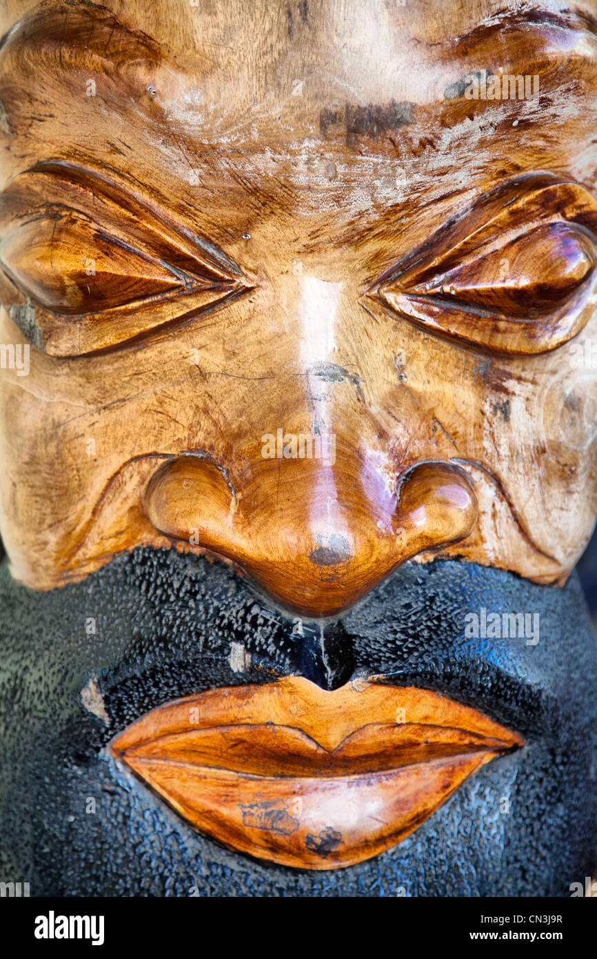 Wooden sculpture face detail South Africa Stock Photo Alamy