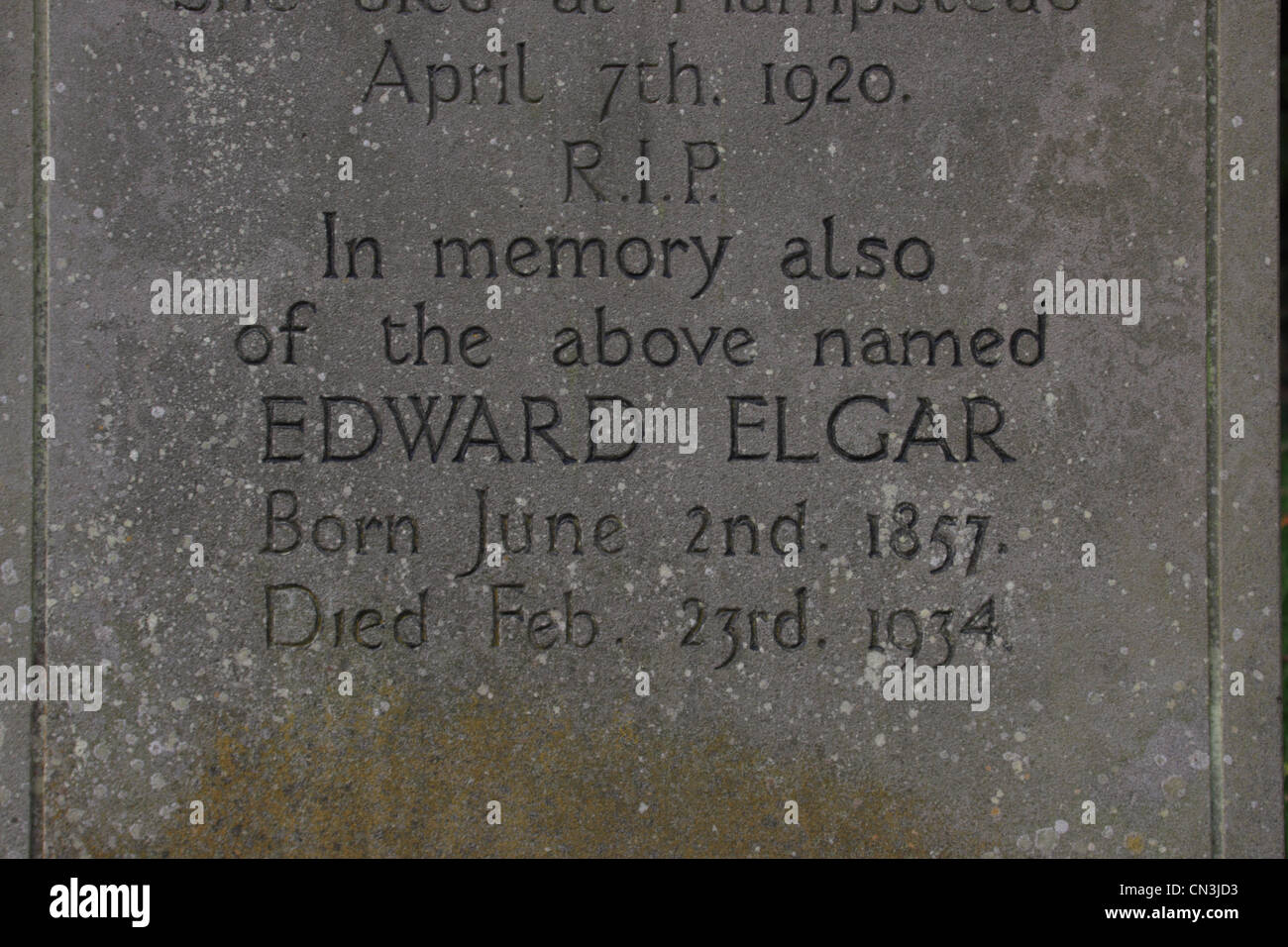 The grave of the English composer Sir Edward Elgar, Little Malvern Worcestershire UK Stock Photo