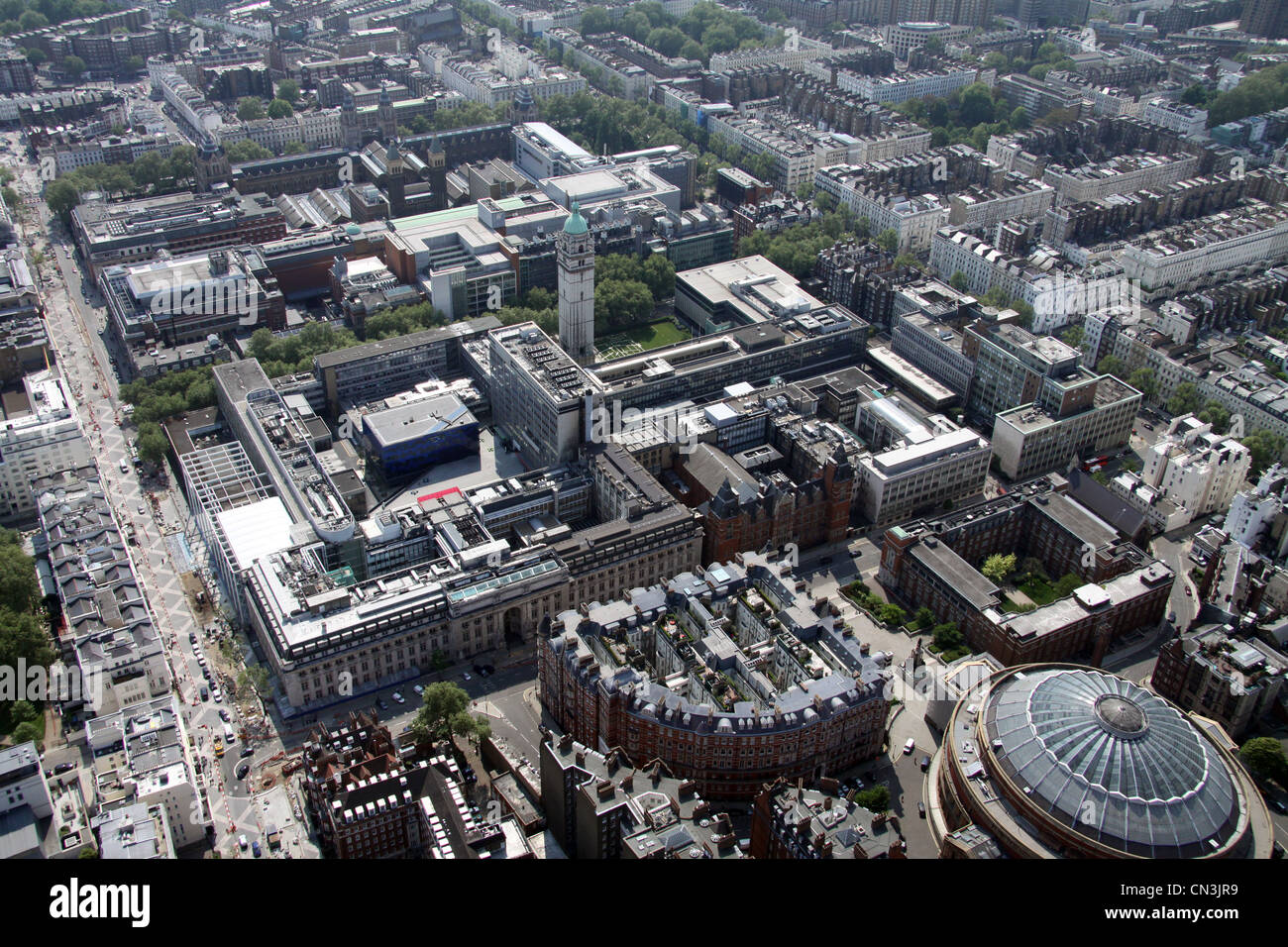 Aerial view of Knightsbridge. Albert Hall, Royal College of Music, Imperial College, Science Museum, London SW7. Stock Photo