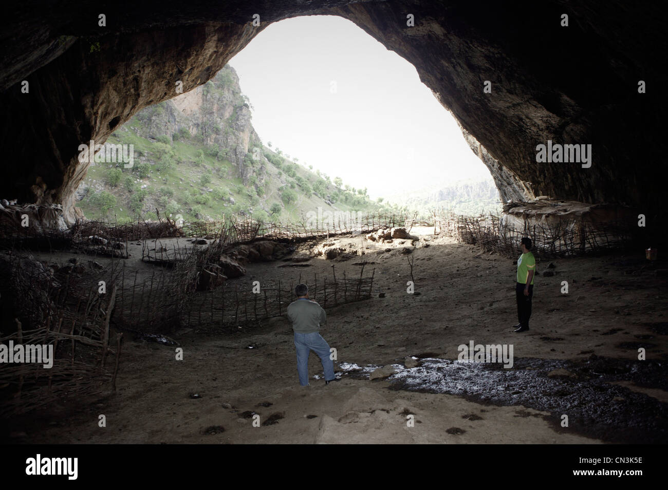 The interior view of the Shanidar cave in Kurdistan. Iraq  where hominid fossils from Neanderthal was found in 1957. Stock Photo