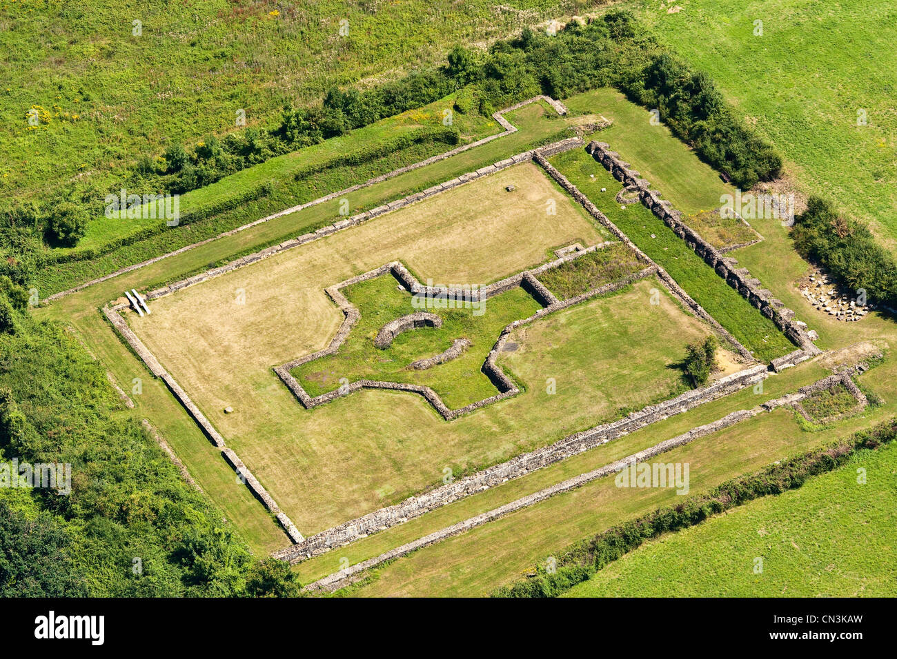 France, Vienne, Sanxay, the Gallo Roman Sanxay, an important place of pilgrimage spa and first to 4th century AD (aerial view) Stock Photo