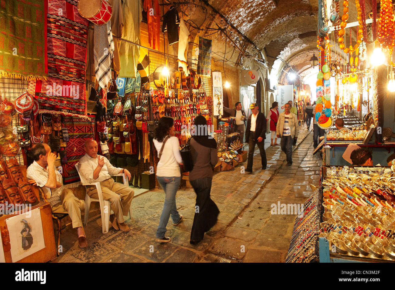 Tunisia, Tunis, medina listed as World Heritage by UNESCO, view of the medina and the souk Stock Photo