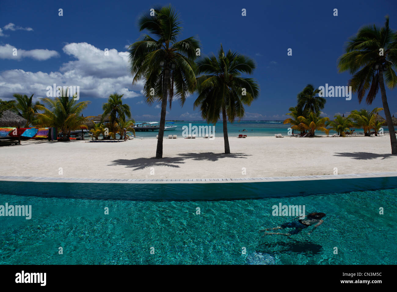 France, French Polynesia, Society Archipelago, Windward Islands, Moorea, Intercontinental resort and hotel, swimming pool Stock Photo