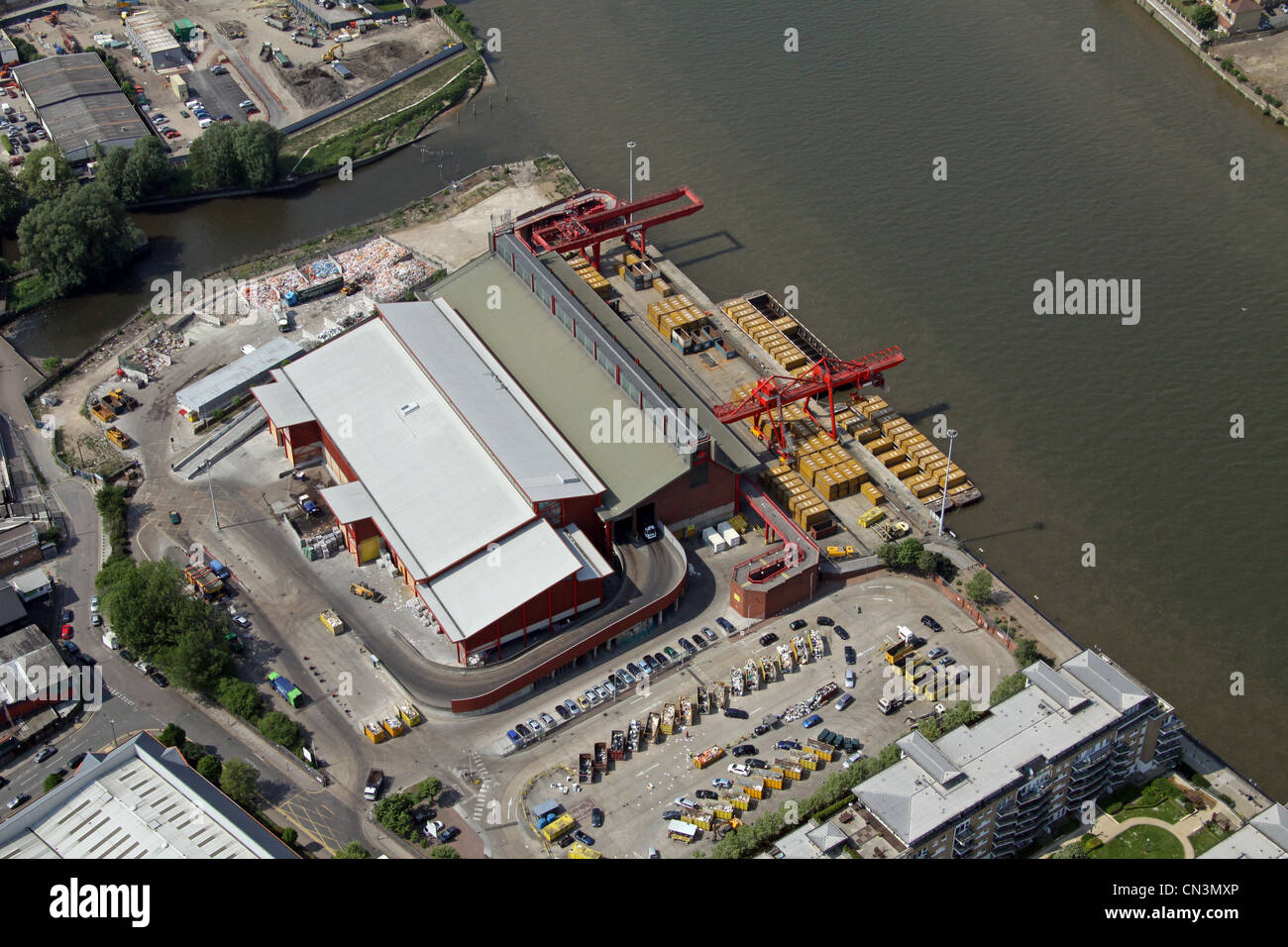 Aerial view of Smugglers Way, Wandsworth, London SW15 Stock Photo