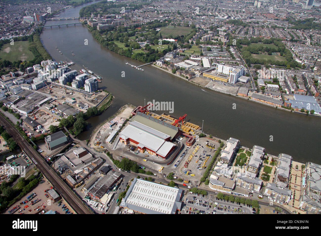 Aerial view of Smugglers Way, Wandsworth, London SW15 Stock Photo