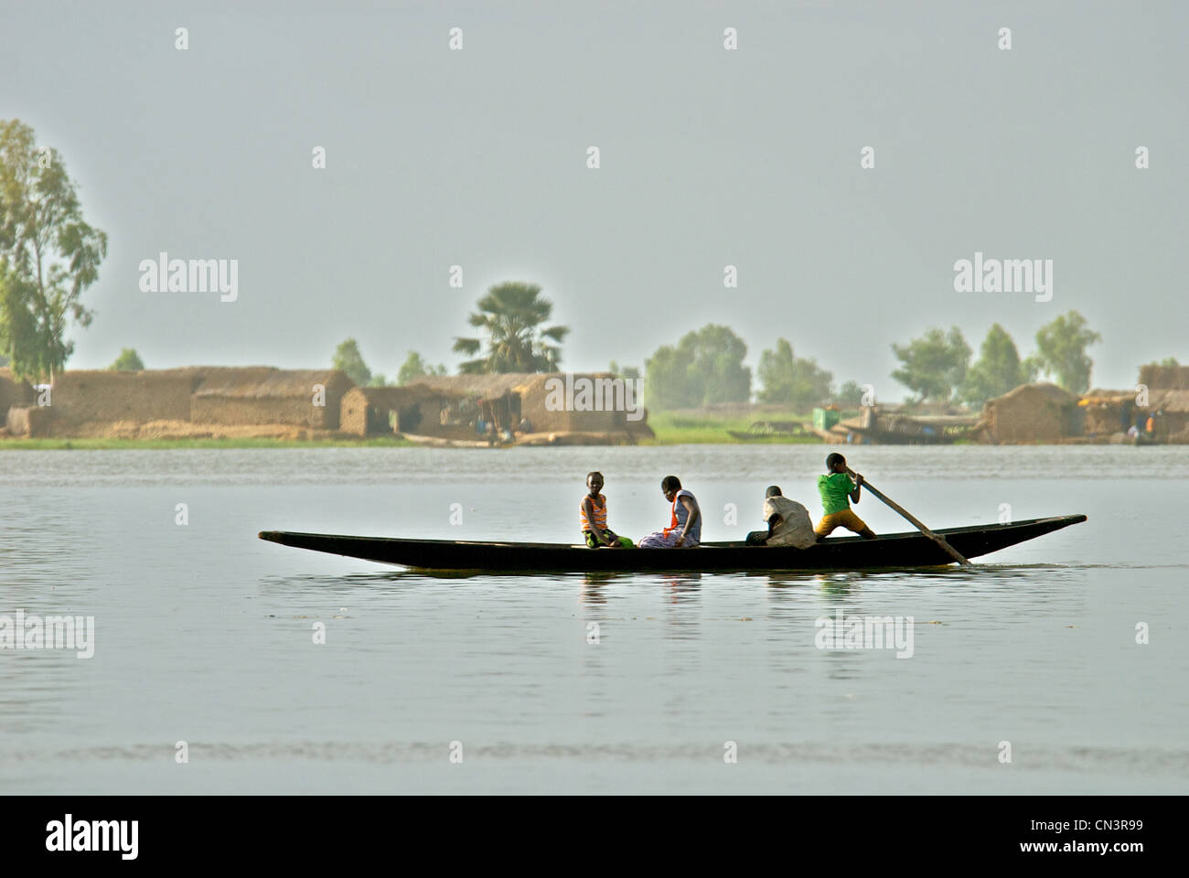 Young boys boating in Mopti, Mali. Stock Photo