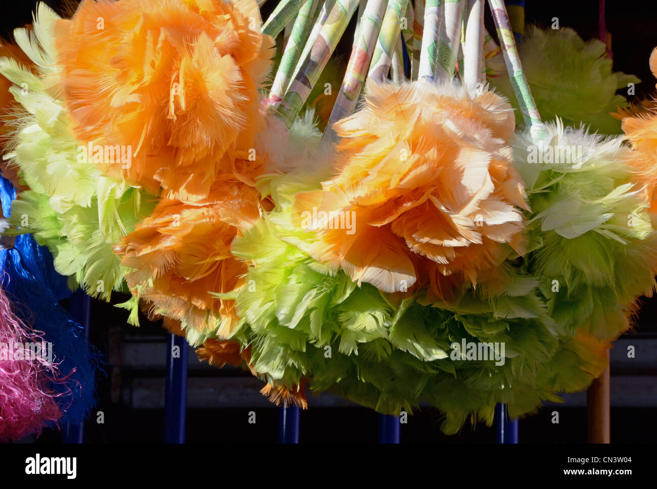 Brightly coloured feather dusters, Marrakech Stock Photo Alamy
