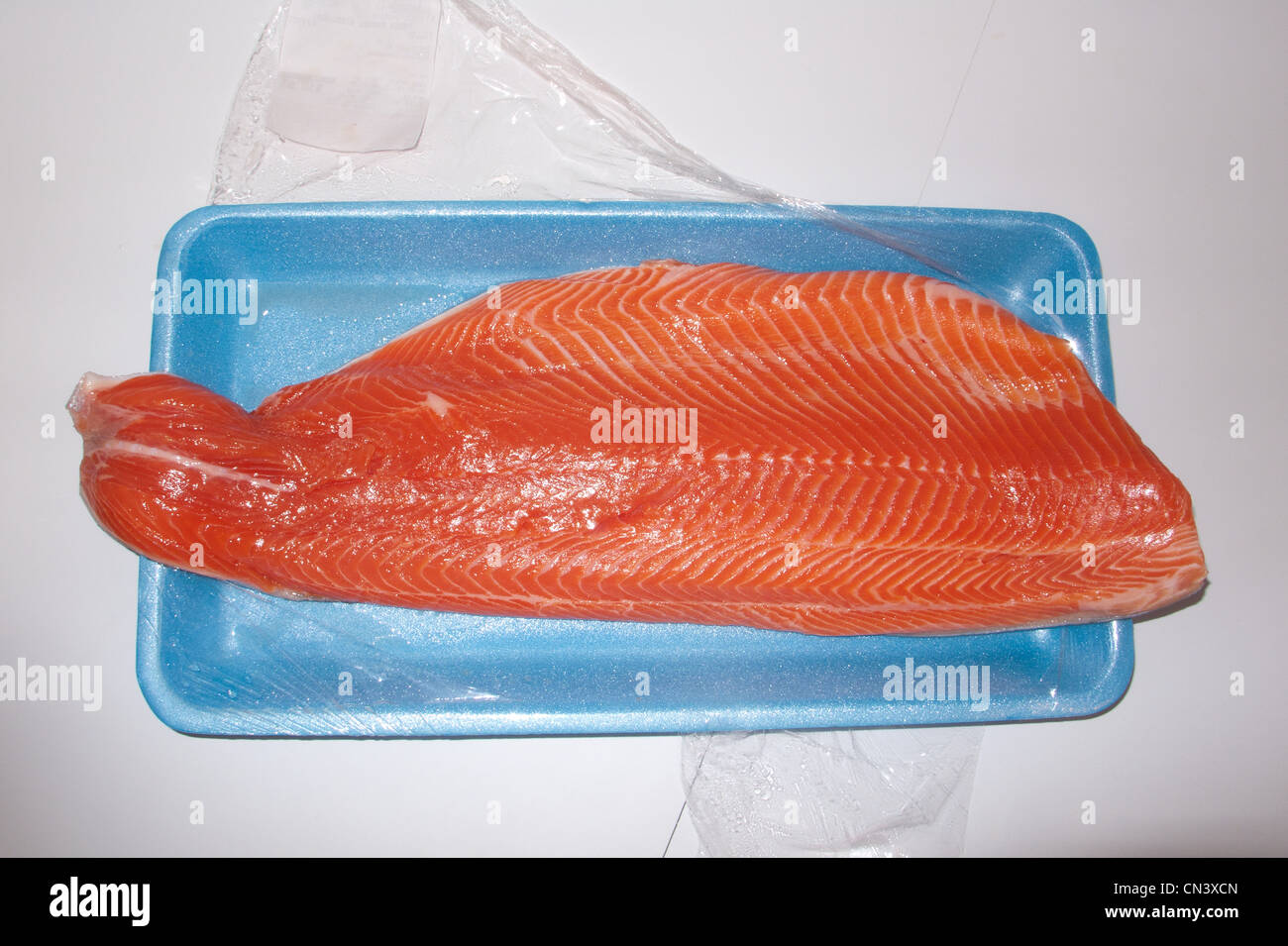 Salmon fillet on food tray Stock Photo