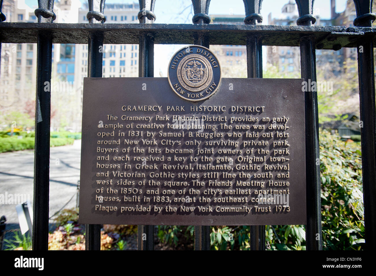 The private Gramercy Park in the Gramercy Park neighborhood in New York. (© Richard B. Levine) Stock Photo