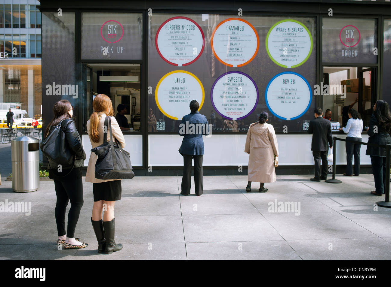 The newly opened STK OUT take-out stand in the Grace Building Plaza in Midtown Manhattan in New York Stock Photo
