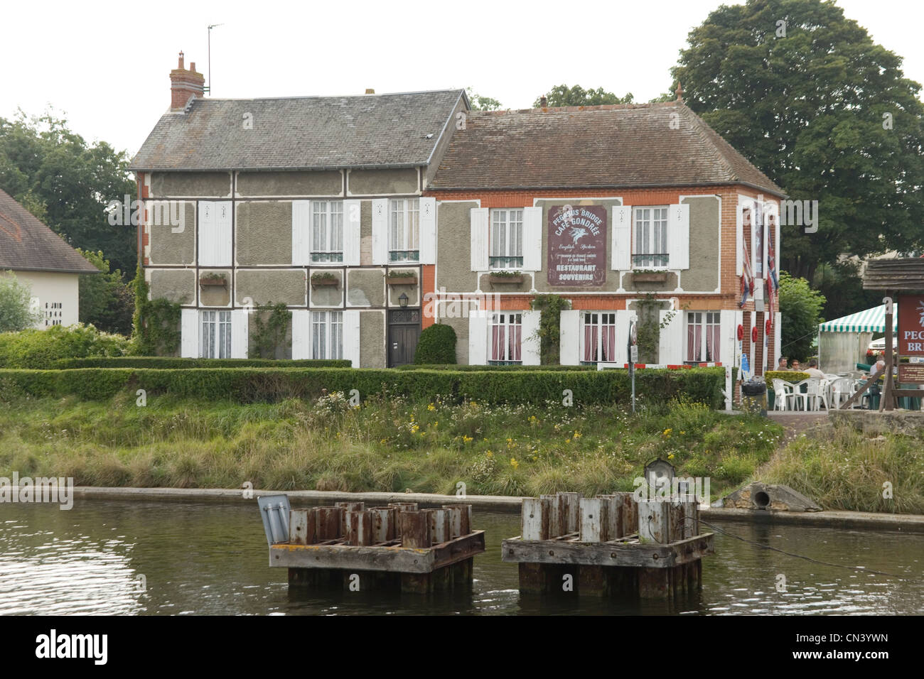 Pegasus cafe on the Orne Canal scene of the landing of British gliders on D day 6 June 1944 in Normandy liberated by the British Stock Photo