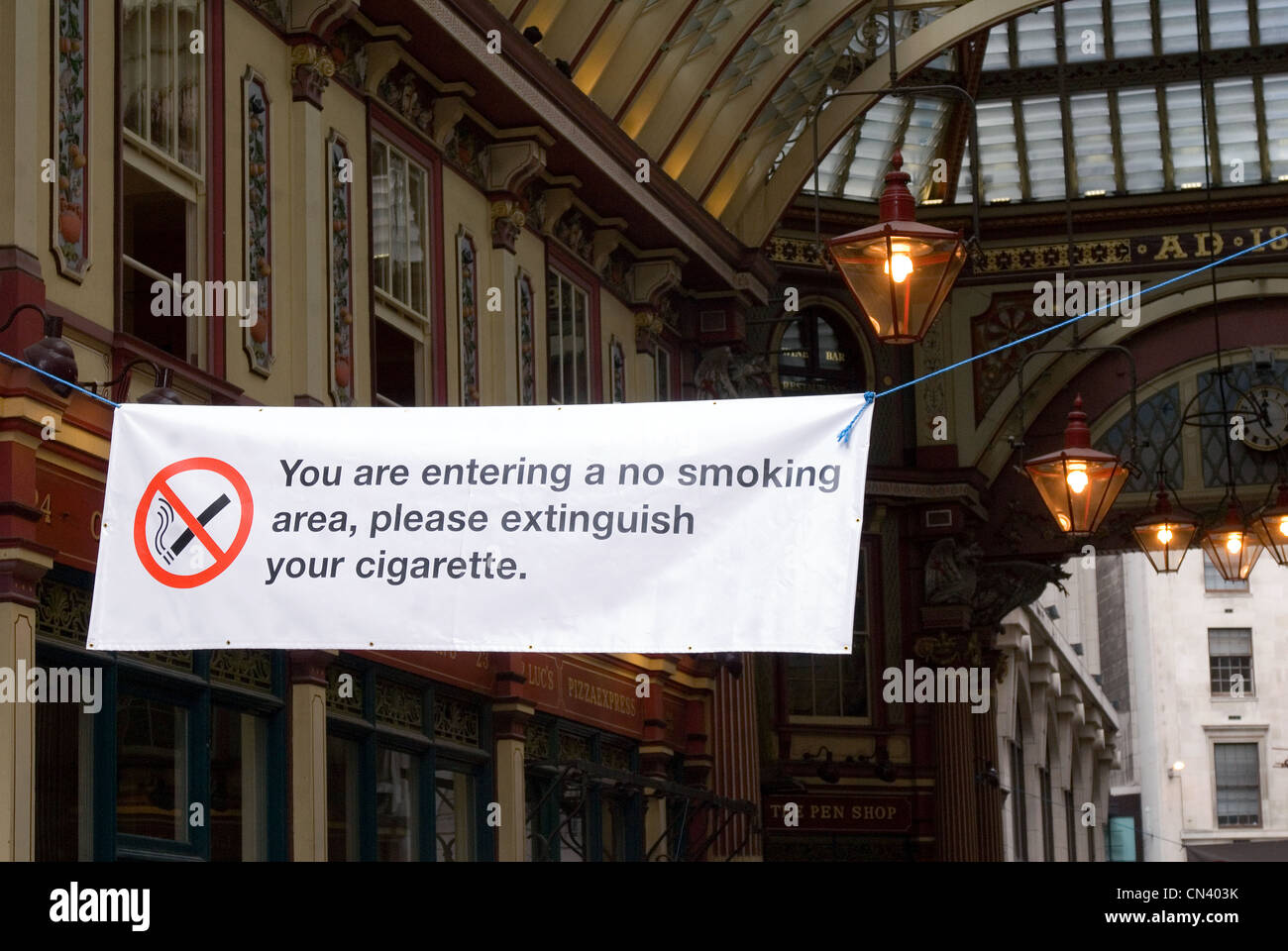 No Smoking Area Sign in Leadenhall Market Stock Photo