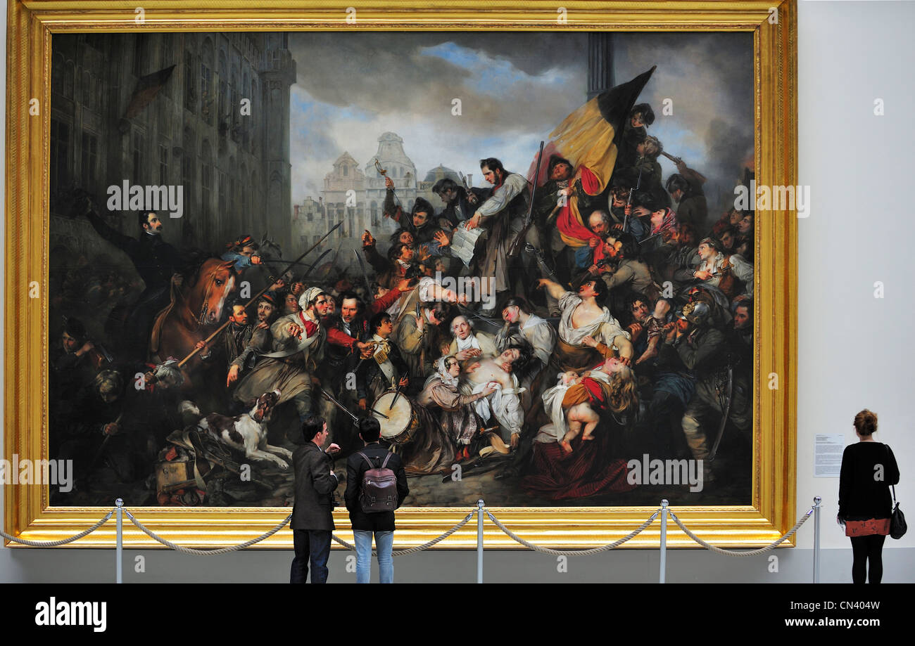 Painting The Episode of the Belgian Revolution of 1830 by Gustave Wappers in the Museum of Ancient Art, Brussels, Belgium Stock Photo