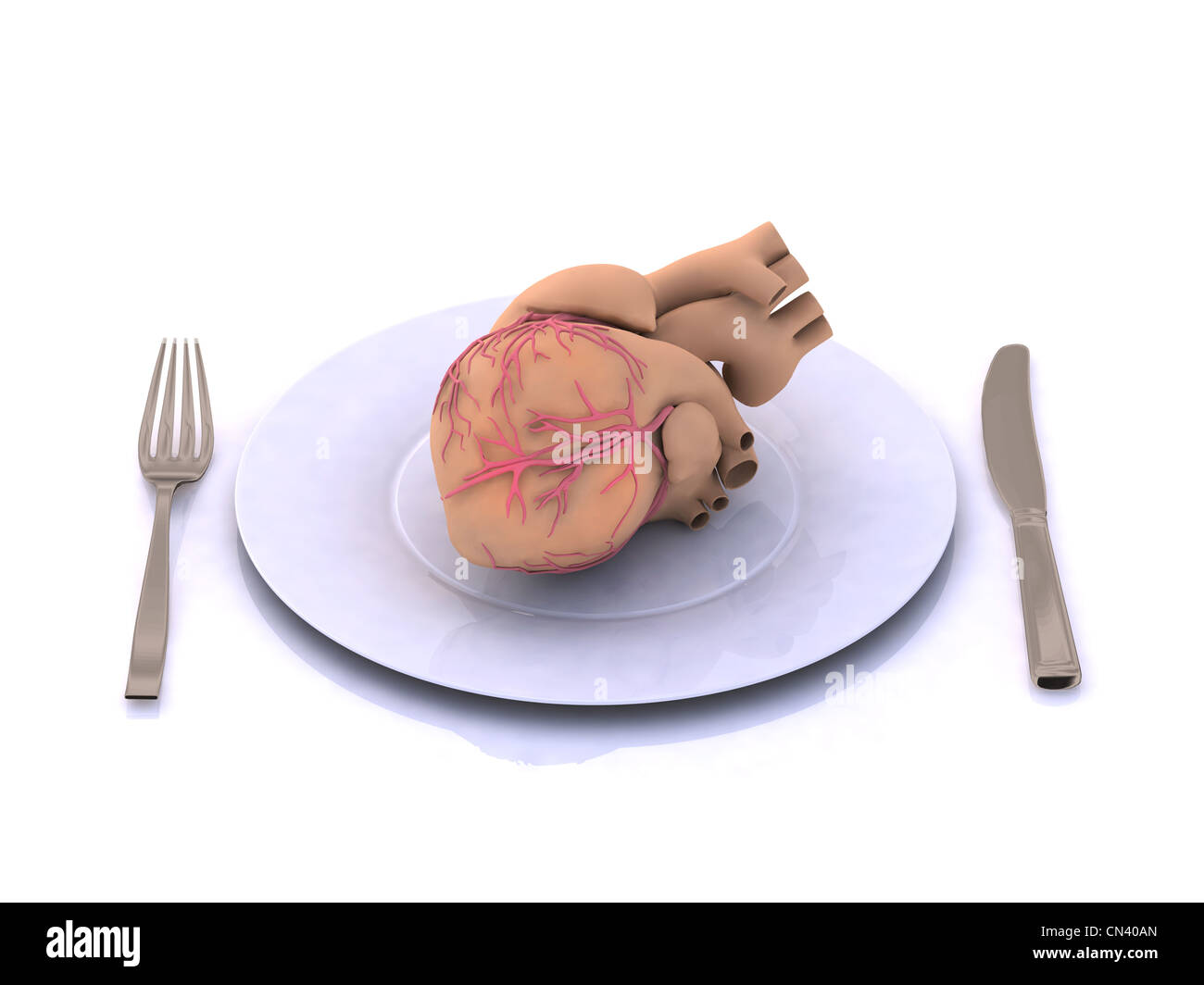 human heart on a plate with fork and knife, 3d illustration Stock Photo Alamy